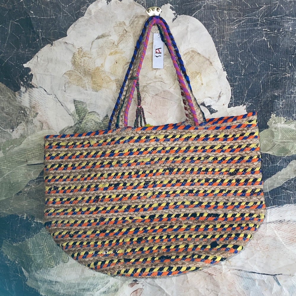 America and Beyond Handwoven Jute Beach Tote